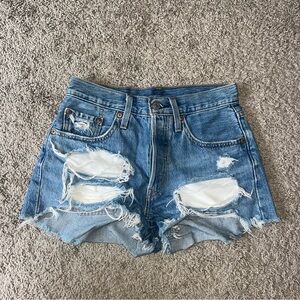 Levi's Blue Distressed Jean Shorts